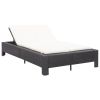 2-Person Sunbed with Cushion Black Poly Rattan