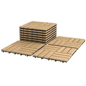 10 Pieces 12 x 12 Inch Acacia Wood Interlocking Check Deck Tiles