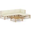 5 Piece Patio Lounge Set with Cream White Cushions Bamboo