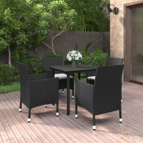 5 Piece Patio Dining Set with Cushions Poly Rattan and Glass