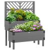 Outsunny Raised Garden Bed with Trellis, 2 Tier Wooden Elevated Planter Box with Legs and Metal Corners, for Vegetables, Flowers, Herbs, Gray