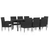 9 Piece Patio Dining Set Black Poly Rattan and Steel