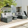 10-Piece Outdoor Sectional Half Round Patio Rattan Sofa Set; PE Wicker Conversation Furniture Set for Free Combination; Light Gray