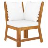 3 Piece Patio Lounge Set with Cream Cushion Solid Acacia Wood