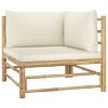 5 Piece Patio Lounge Set with Cream White Cushions Bamboo