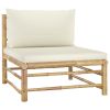 5 Piece Patio Lounge Set with Cream White Cushions Bamboo