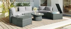 TOPMAX 10-Piece Outdoor Sectional Half Round Patio Rattan Sofa Set, PE Wicker Conversation Furniture Set for Free Combination, Light Gray