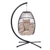 Outdoor Patio Wicker Folding Hanging Chair,Rattan Swing Hammock Egg Chair With C Type Bracket , With Cushion And Pillow