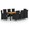 9 Piece Patio Dining Set with Cushions Poly Rattan Black