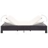 2-Person Sunbed with Cushion Black Poly Rattan