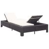 2-Person Sunbed with Cushion Black Poly Rattan