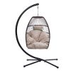 Outdoor Patio Wicker Folding Hanging Chair,Rattan Swing Hammock Egg Chair With C Type Bracket , With Cushion And Pillow