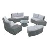 10-Piece Outdoor Sectional Half Round Patio Rattan Sofa Set; PE Wicker Conversation Furniture Set for Free Combination; Light Gray