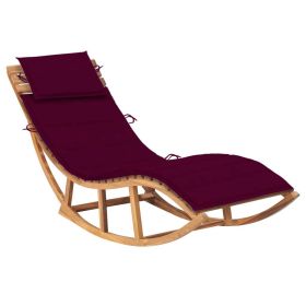 Rocking Sun Lounger with Cushion Solid Teak Wood (Color: Red)