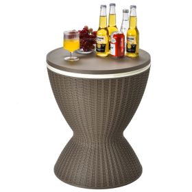 Patio 8 Gallon Patio Rattan Cooler Bar Table With Adjust Ice Bucket (Color: Brown)