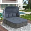 suOutdoor Patio Furniture Set Daybed Sunbed with Retractable Canopy Conversation Set Wicker Furniture Sofa Set