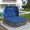 suOutdoor Patio Furniture Set Daybed Sunbed with Retractable Canopy Conversation Set Wicker Furniture Sofa Set