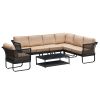 6 Piece Sectional Rattan Wicker 6 Person Sofa Set Patio Conversation Set, Navy Blue