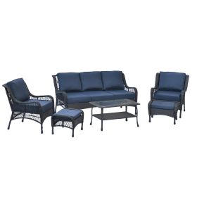 5-Person Rattan Patio Conversation Sets for Garden Backyard, Navy Blue (Color: Navy Blue)