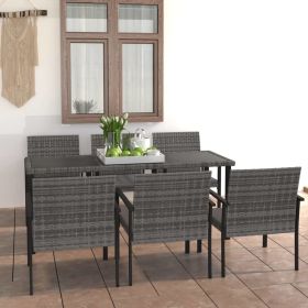 7 Piece Patio Dining Set Poly Rattan Gray (Color: Grey)