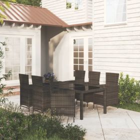 7 Piece Patio Dining Set with Cushions Poly Rattan Black (Color: Black)