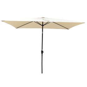 6 x 9ft Patio Umbrella Outdoor Waterproof Umbrella with Crank and Push Button Tilt without flap for Garden Backyard Pool Swimming Pool Market (Color: Tan)