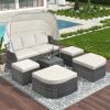 suOutdoor Patio Furniture Set Daybed Sunbed with Retractable Canopy Conversation Set Wicker Furniture Sofa Set