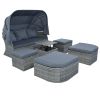 suOutdoor Patio Furniture Set Daybed Sunbed with Retractable Canopy Conversation Set Wicker Furniture Sofa Set