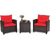 3 Pieces Rattan Patio Furniture Set with Washable Cushion