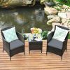 3 Pieces Ergonomic Wicker Patio Conversation Set