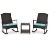 3 Piece Patio Rocking Set Wicker Rocking Chairs with 2-Tier Coffee Table