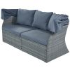 suOutdoor Patio Furniture Set Daybed Sunbed with Retractable Canopy Conversation Set Wicker Furniture Sofa Set