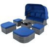 suOutdoor Patio Furniture Set Daybed Sunbed with Retractable Canopy Conversation Set Wicker Furniture Sofa Set