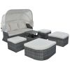 suOutdoor Patio Furniture Set Daybed Sunbed with Retractable Canopy Conversation Set Wicker Furniture Sofa Set