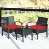 3 Pieces Outdoor Rattan Patio Conversation Set with Seat Cushions