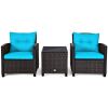 3 Pieces Rattan Patio Furniture Set with Washable Cushion